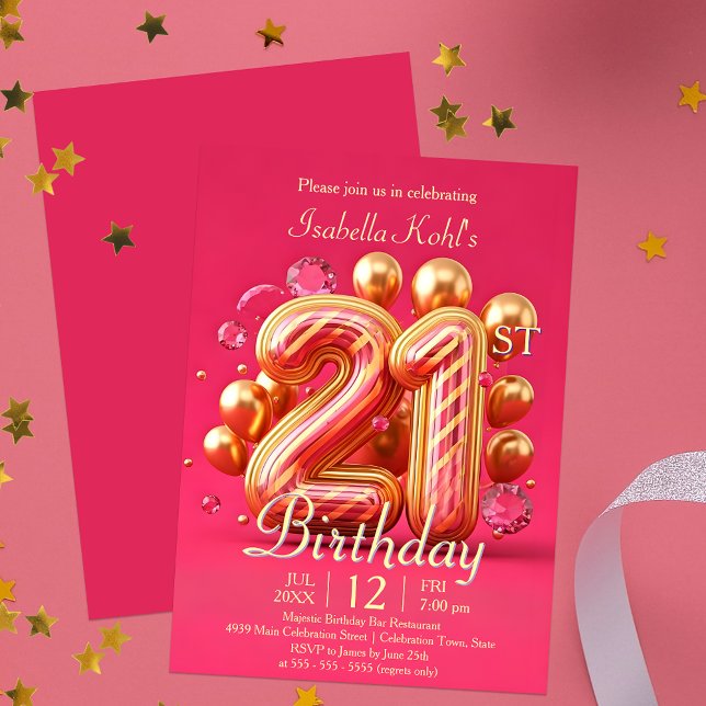 Glamorous Pink and Gold 21st Birthday Invitation (Creator Uploaded)