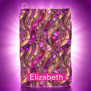 Glamorous Pink and Gold Abstract Personalized Golf Towel