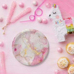 Glamorous pink and Gold Marble Effect Paper Plates