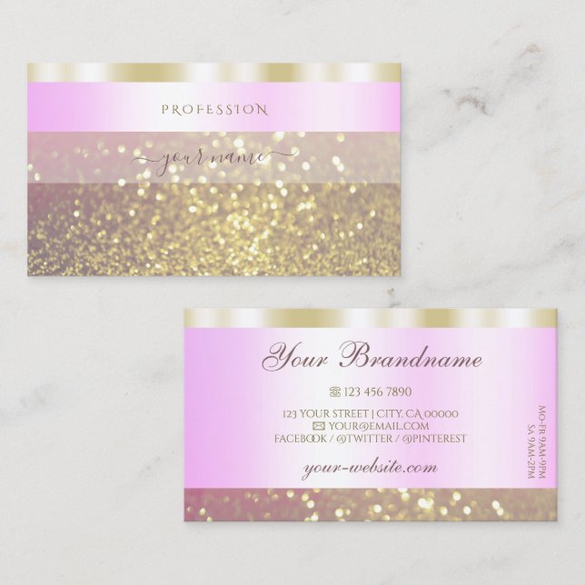 Glamorous Pink and Gold Sparkling Glitter Shimmery Business Card (Front/Back)