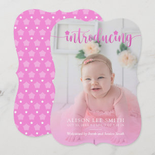 Glamorous Pink and stars birth Announcement Card