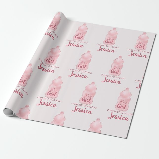 Glamorous Pink Baby Bottle Baby Shower Wrapping Paper (Unrolled)