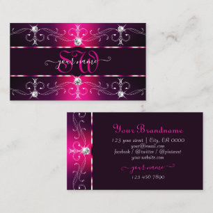 Glamorous Pink Burgundy Ornate Borders Monogram Business Card