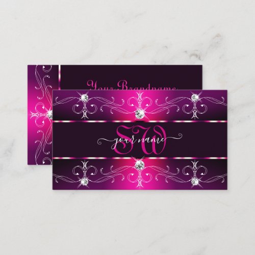 Glamorous Pink Burgundy Ornate Borders Monogram Business Card