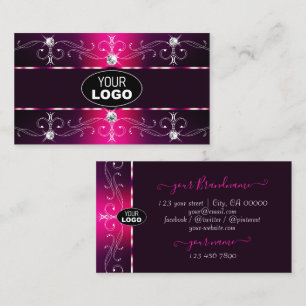 Glamorous Pink Burgundy Ornate Borders with Logo Business Card