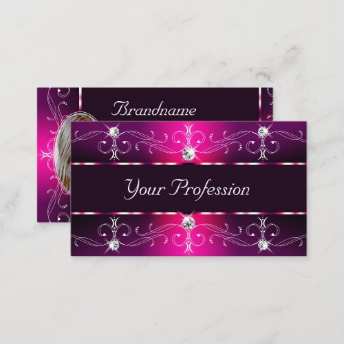 Glamorous Pink Burgundy Ornate Borders with Photo Business Card