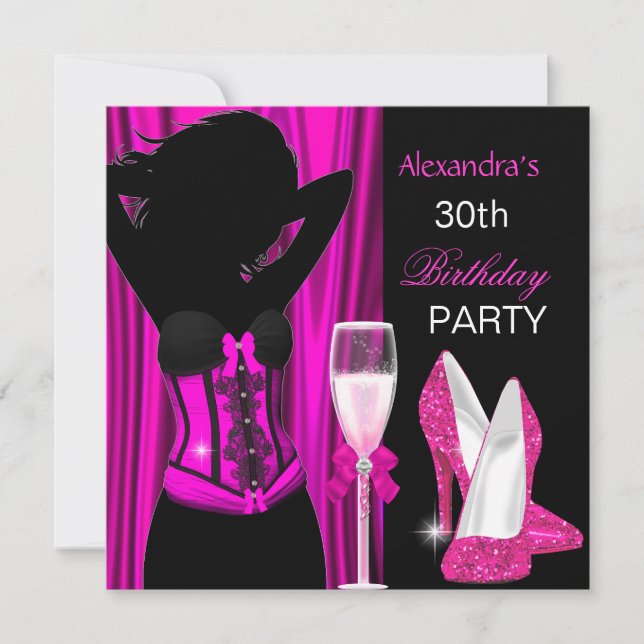 Glamorous Pink Champagne Birthday Party Invitation (Front)