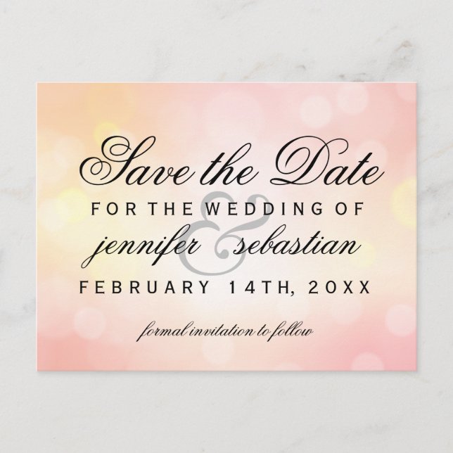 Glamorous Pink CHIC  Bokeh Light  Wedding Postcard (Front)
