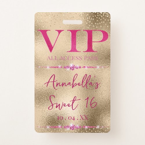 Glamorous Pink Diamonds on Gold VIP Badge