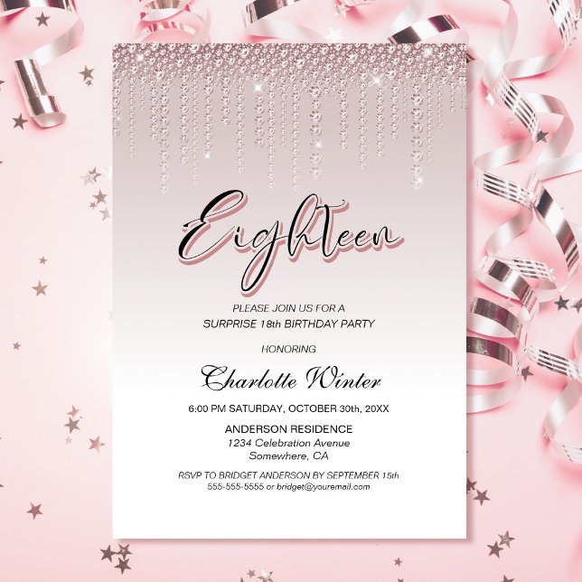Glamorous Pink Diamonds Surprise 18th Birthday Invitation (Creator Uploaded)