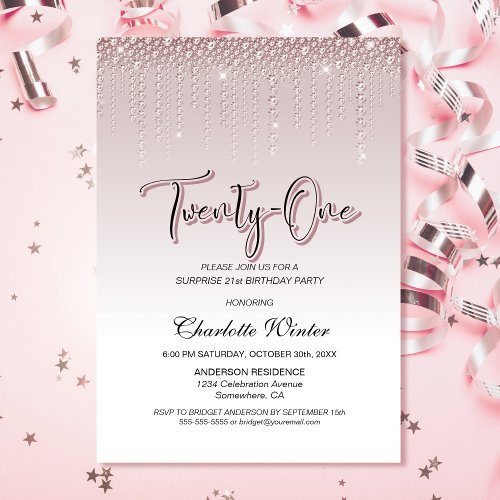 Glamorous Pink Diamonds Surprise 21st Birthday Invitation