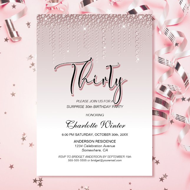 Glamorous Pink Diamonds Surprise 30th Birthday Invitation (Creator Uploaded)