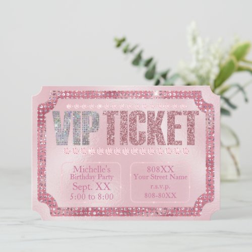 Glamorous Pink Diamonds VIP Ticket Invitation