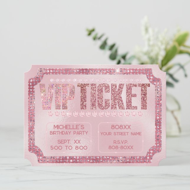 Glamorous Pink Diamonds VIP Ticket Invitation (Standing Front)