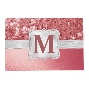 Glamorous Pink Foil and Glitter Monogram Placemat