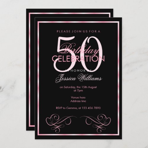 Glamorous Pink Frame Womens 50th Birthday Invitation