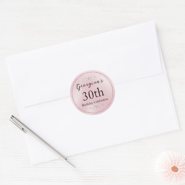 Glamorous Pink Glitter and Diamonds Classic Round Sticker (Envelope)