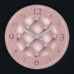 Glamorous Pink Glitter and Diamonds Large Clock<br><div class="desc">This glamorous and girly wall clock features a sparkly blush pink design. The inside portion features a pink tufted pattern accented with diamonds. The outside potion features a faux pink glitter design with dark mauve numbers. A pink foil frame borders the numbers and inside portion.</div>