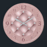Glamorous Pink Glitter and Diamonds Large Clock<br><div class="desc">This glamorous and girly wall clock features a sparkly blush pink design. The inside portion features a pink tufted pattern accented with diamonds. The outside potion features a faux pink glitter design with dark mauve numbers. A pink foil frame borders the numbers and inside portion.</div>