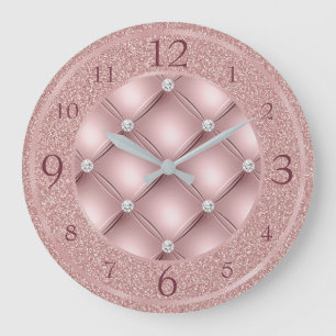 Glamorous Pink Glitter and Diamonds Large Clock