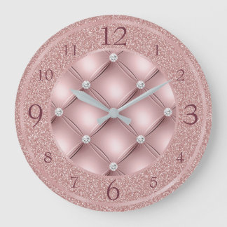 Glamorous Pink Glitter and Diamonds Large Clock
