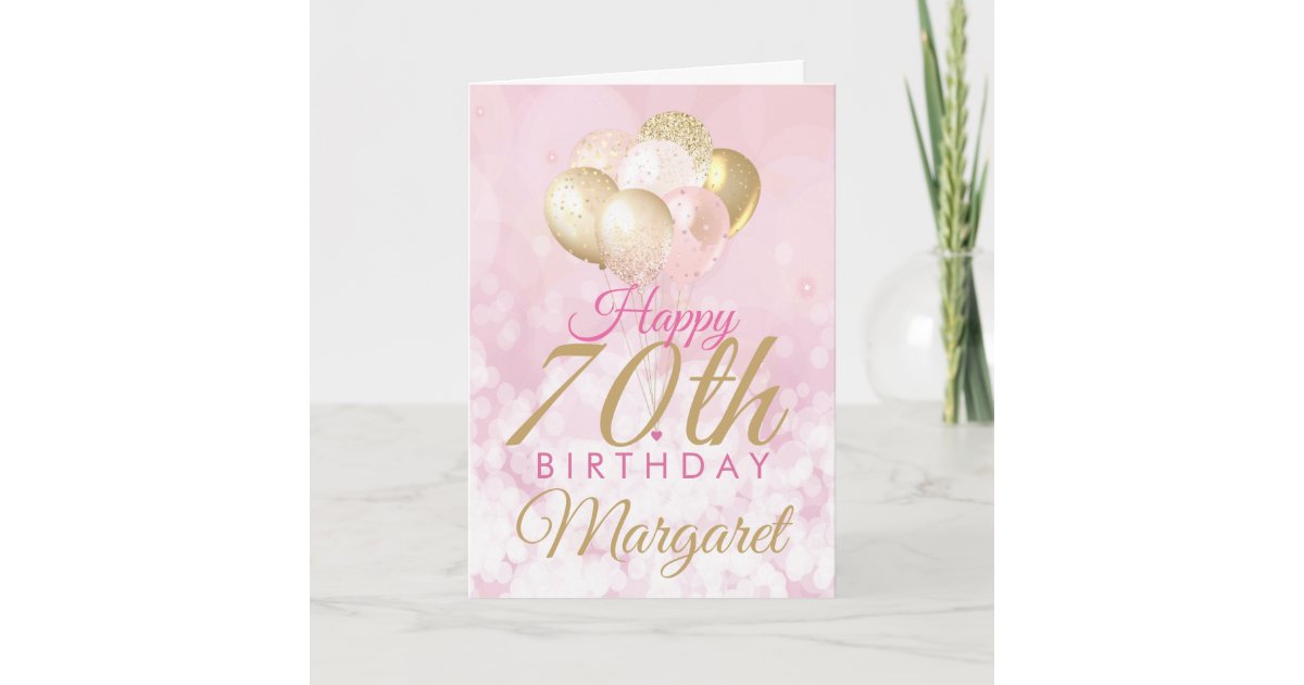 Glamorous Pink Glitter Balloons 70th Birthday Card | Zazzle