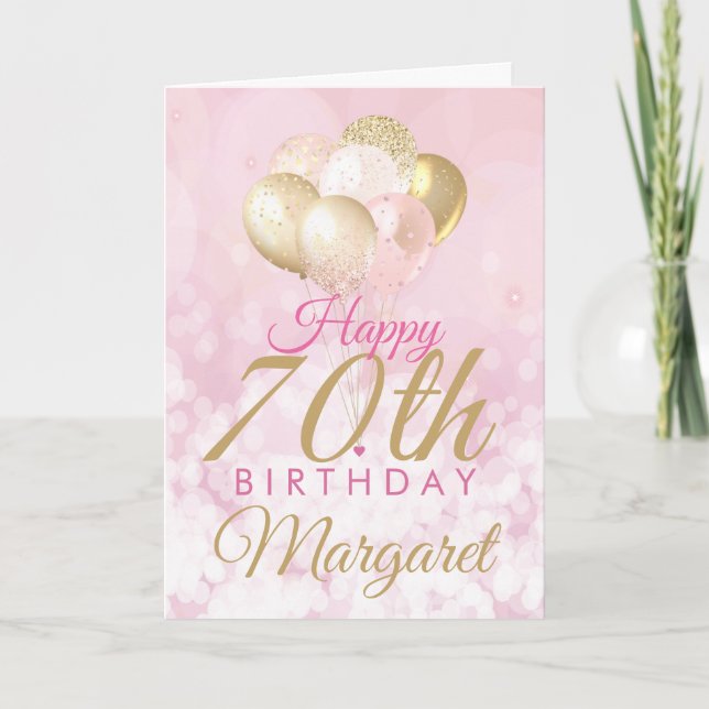 Glamorous Pink Glitter Balloons 70th Birthday Card (Front)