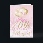 Glamorous Pink Glitter Balloons 70th Birthday Card<br><div class="desc">A gorgeous blush pink and glitter balloon happy 70th birthday card. This feminine design is the perfect way to wish someone a happy 70th birthday (or any age!) Personalize with our own custom name and message. Pink and gold colored typography on a bubble effect glamorous background.</div>