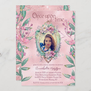 Glamorous Pink Glitter Fairy Tale Photo Mirror Invitation