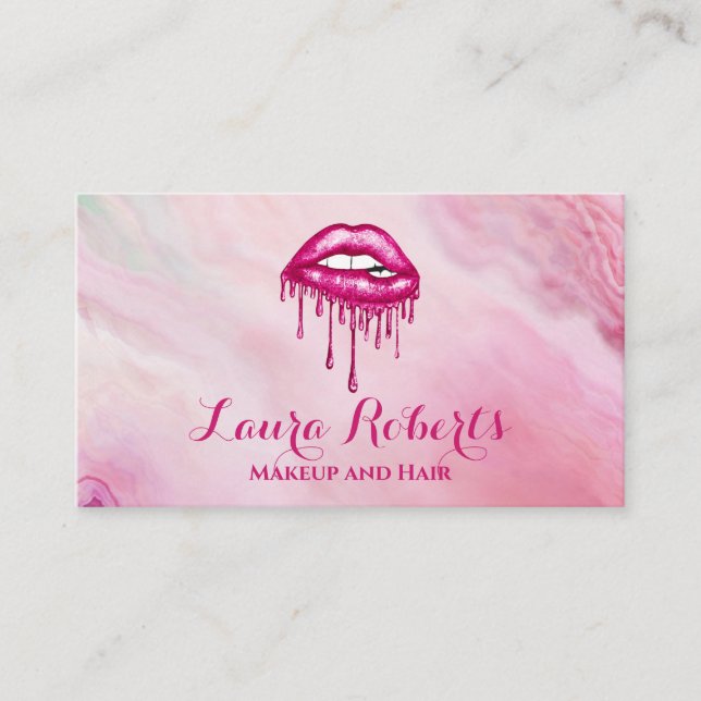 Glamorous Pink Glitter Glam Lips  Business Card (Front)
