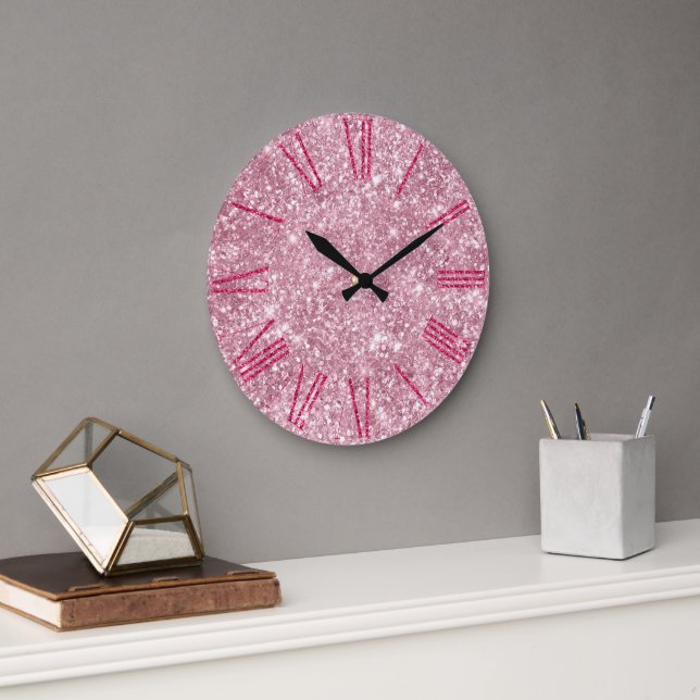Glamorous Pink Glitter Large Clock (Office)