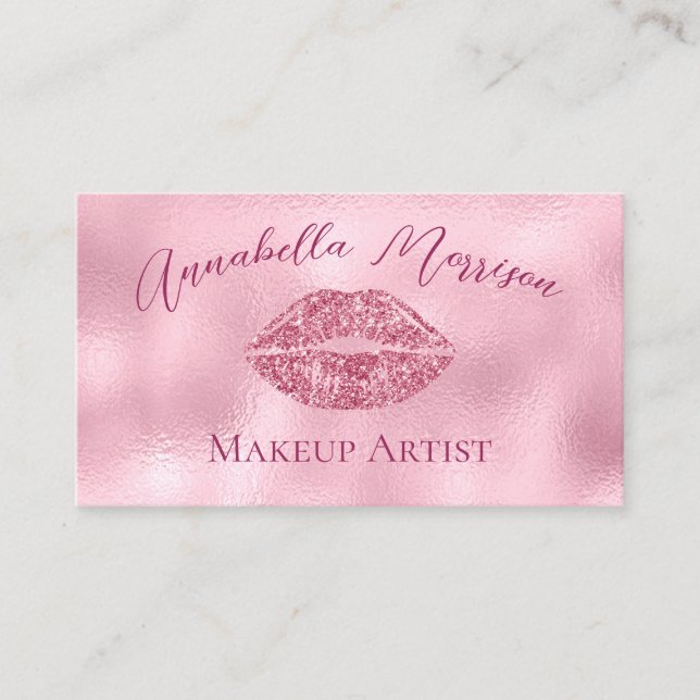 Glamorous Pink Glitter Lips Business Card (Front)
