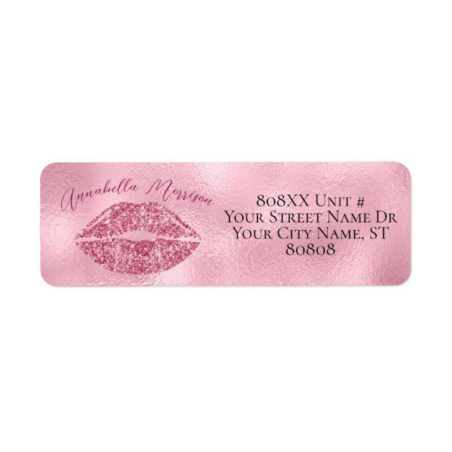 Glamorous Pink Glitter Lips Label (Front)