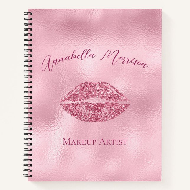 Glamorous Pink Glitter Lips Notebook (Front)
