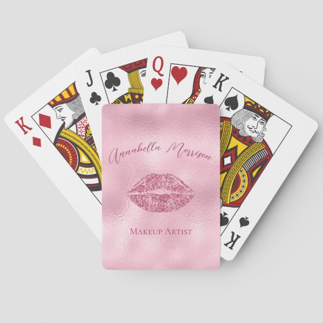 Glamorous Pink Glitter Lips Poker Cards (Back)