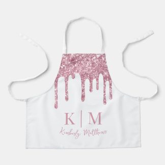 Glamorous Pink Glitter Monogram Initials on White Apron