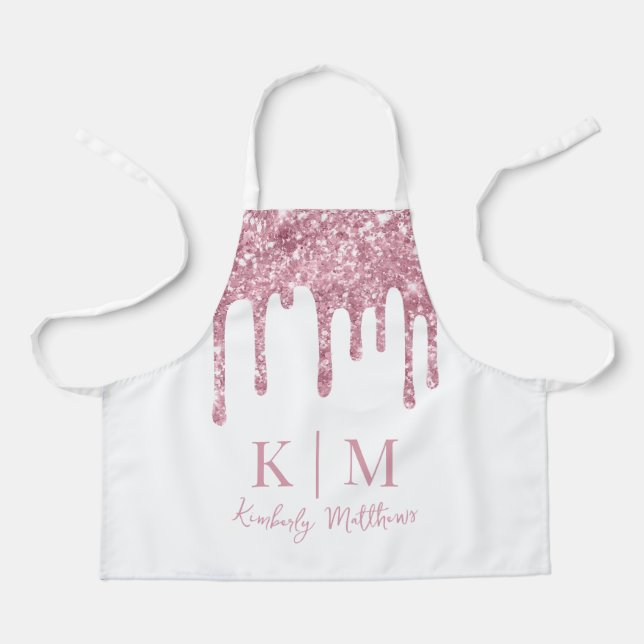 Glamorous Pink Glitter Monogram Initials on White Apron (Front)