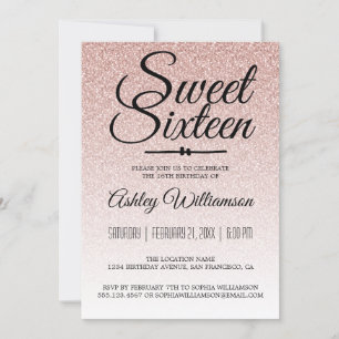 Glamorous Pink Glitter Ombre Sweet 16 Birthday Invitation