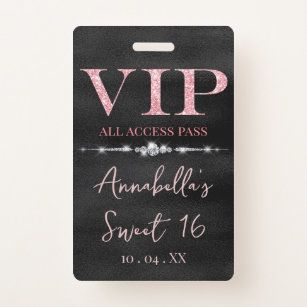 Glamorous Pink Glitter on Black VIP Badge