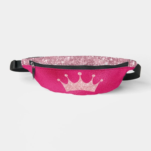 Glamorous Pink Glitter Princess Crown Fanny Pack (Front)