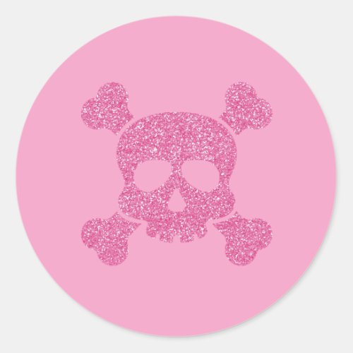 Glamorous Pink Glitter Skull and Crossbones Classic Round Sticker