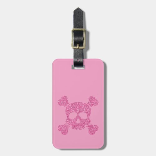 Glamorous Pink Glitter Skull and Crossbones Luggage Tag
