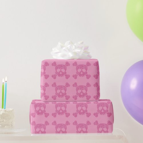 Glamorous Pink Glitter Skull and Crossbones Wrapping Paper