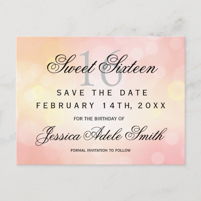 Glamorous Pink Glitter  Sweet 16 save the date Postcard (Front)
