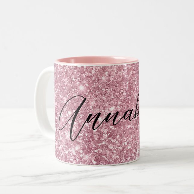 Glamorous Pink Glitter Two-Tone Coffee Mug (Front Left)