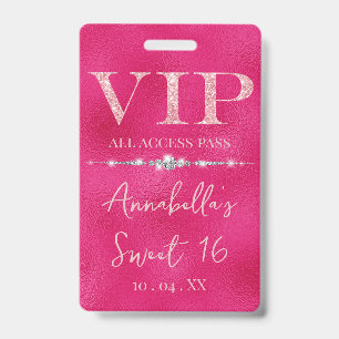 Glamorous Pink Glitter VIP Badge