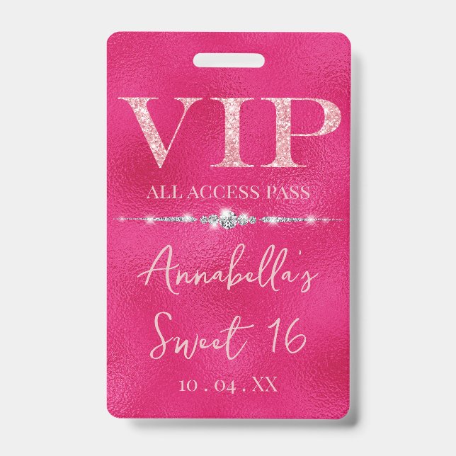 Glamorous Pink Glitter VIP Badge (Front)