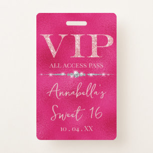 Glamorous Pink Glitter VIP Badge