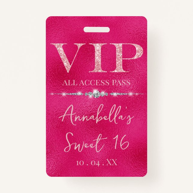 Glamorous Pink Glitter VIP Badge (Front)