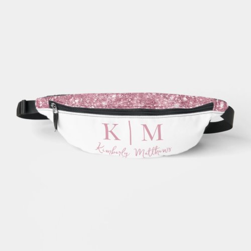 Glamorous Pink Glitter with Monogram Initials Fanny Pack